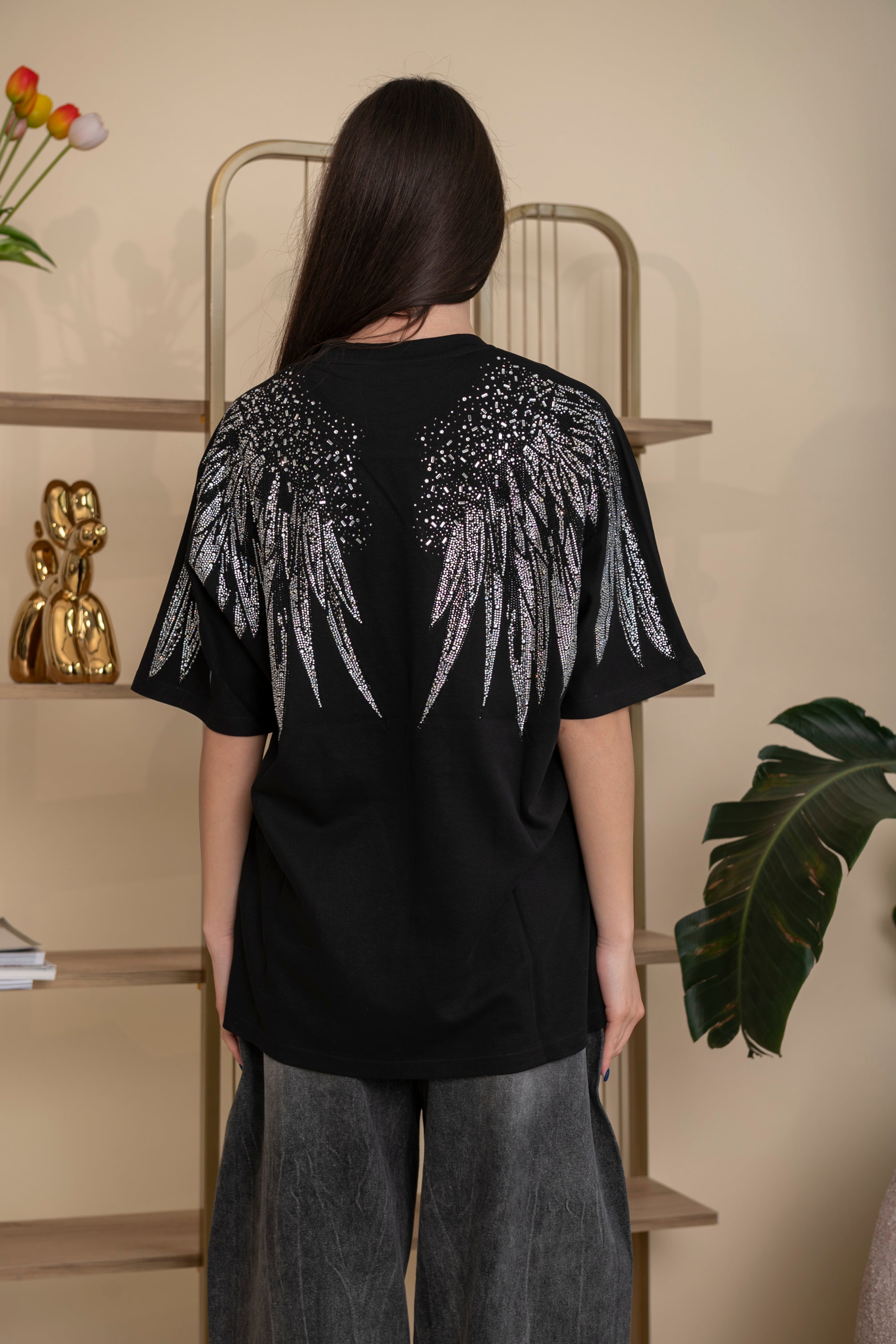 T-shirt con ali strass