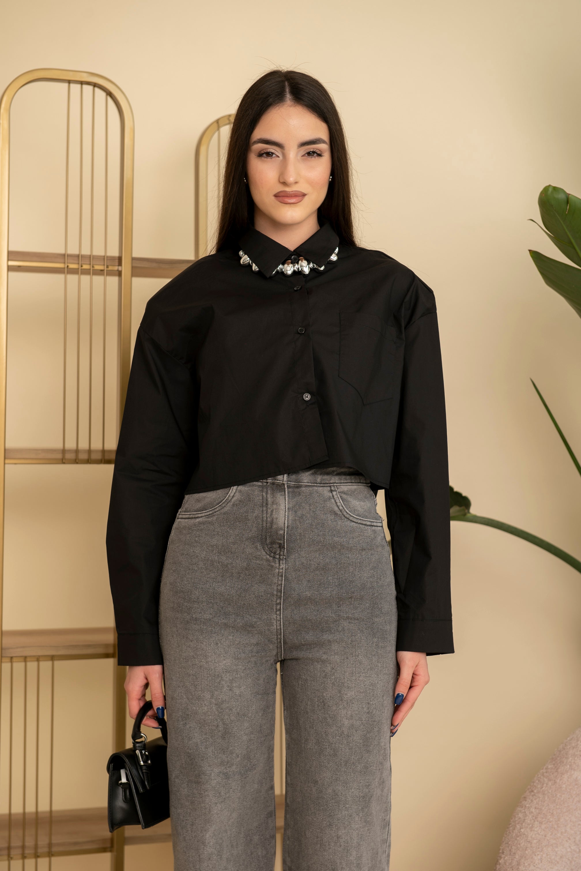Camicia crop con spalline