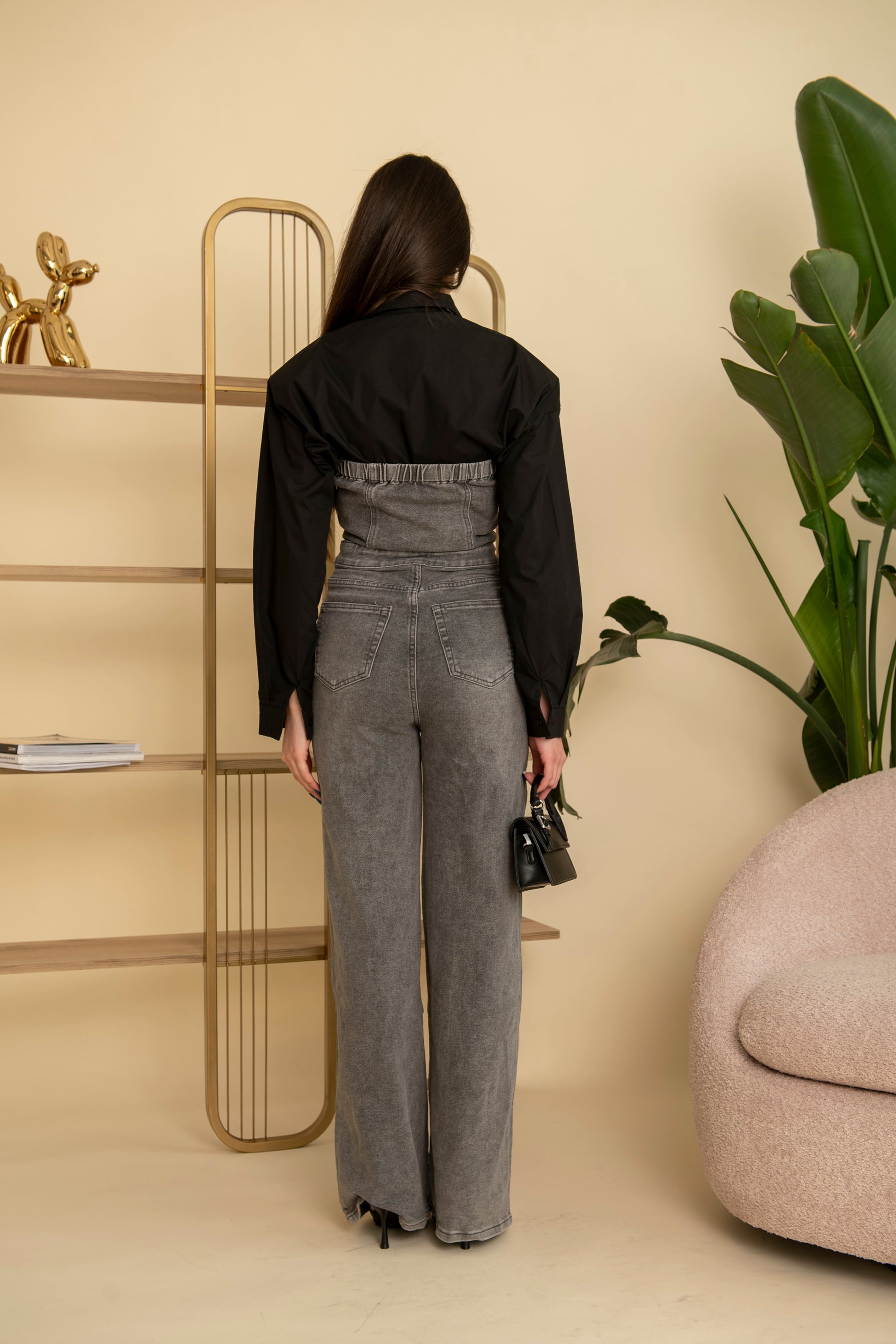 Tuta intera in denim a fascia