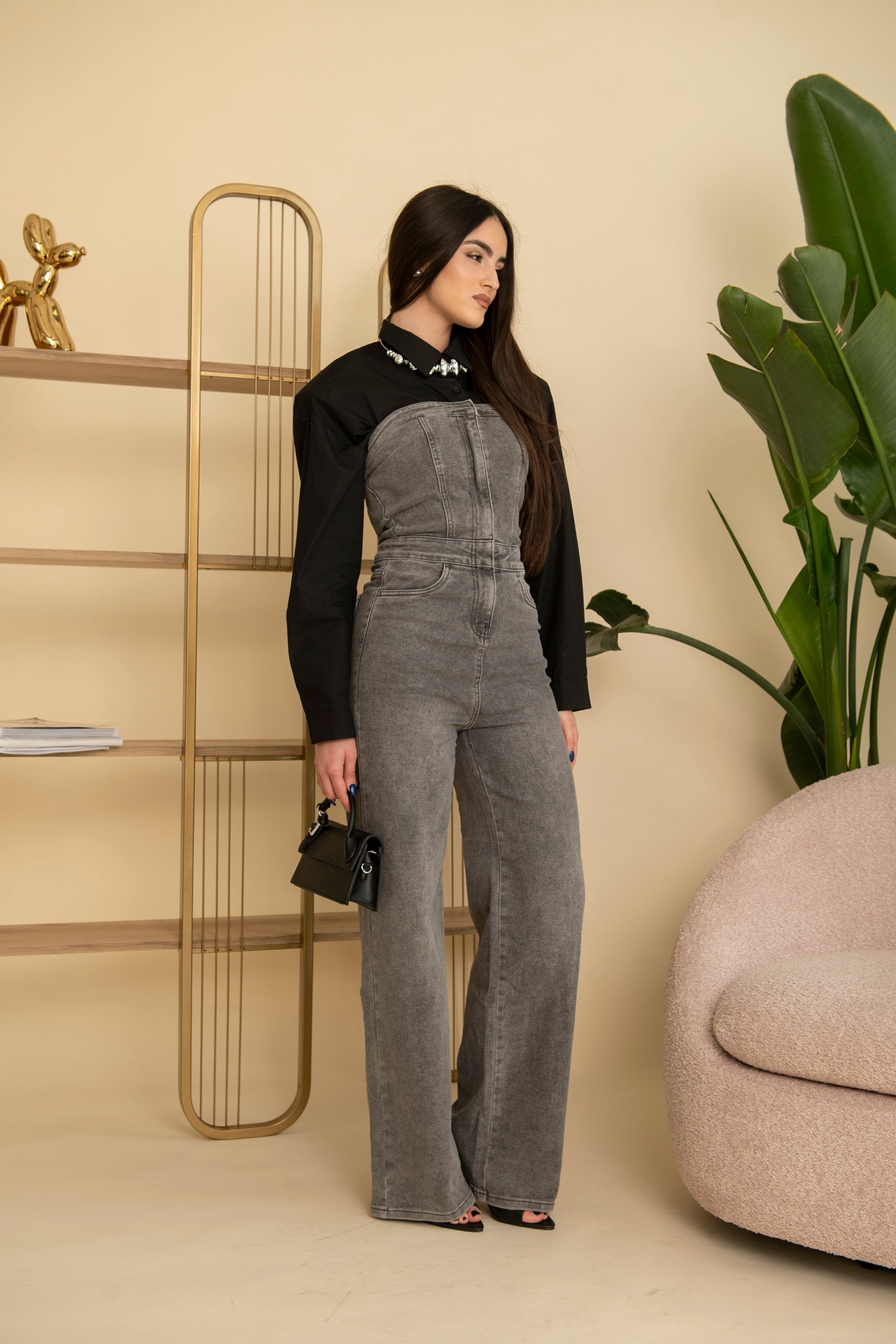 Tuta intera in denim a fascia