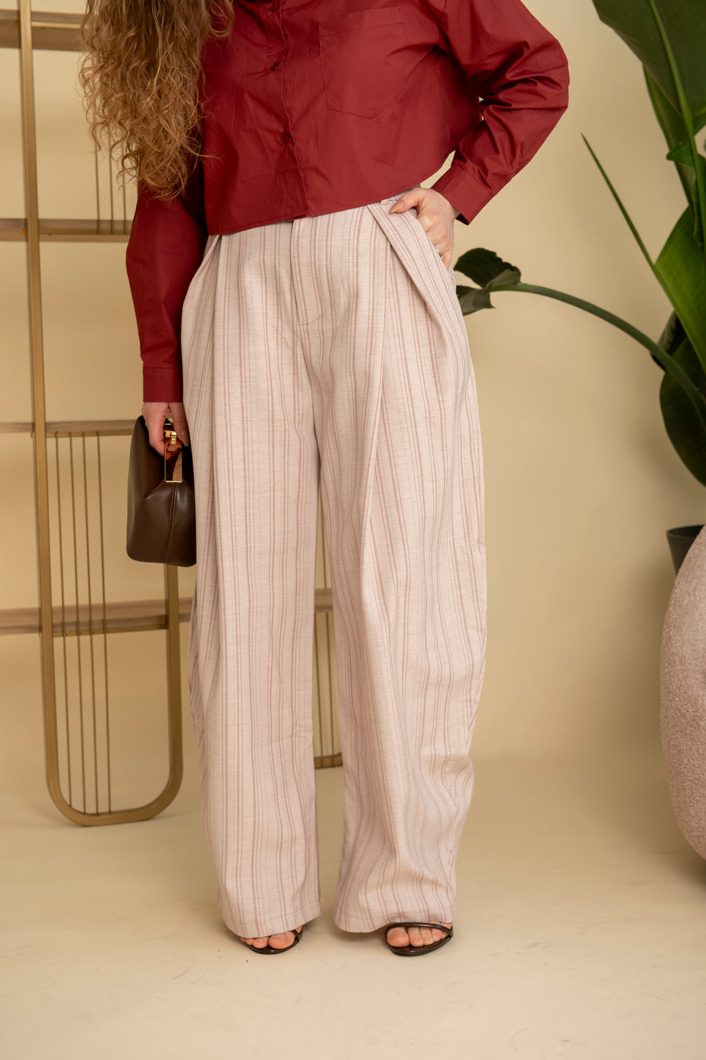 Pantalone gessato rosa