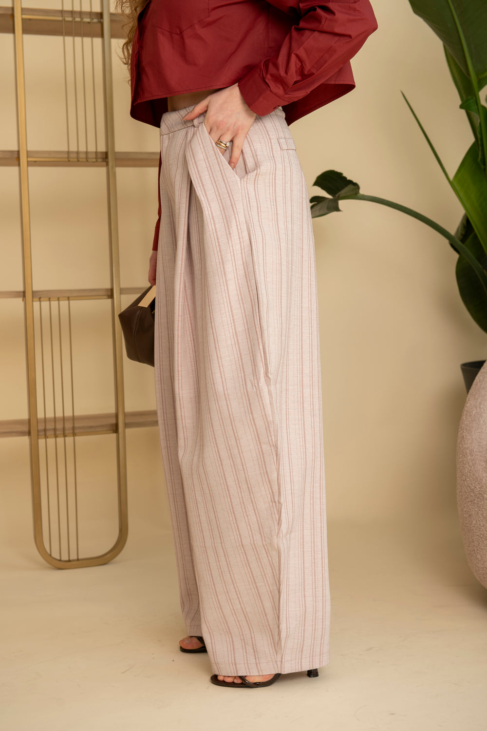Pantalone gessato rosa