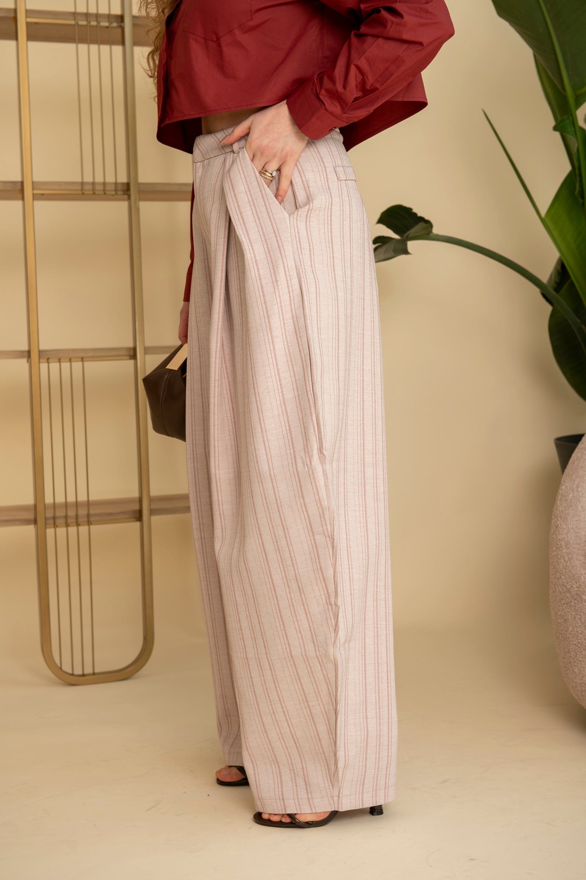 Pantalone gessato rosa