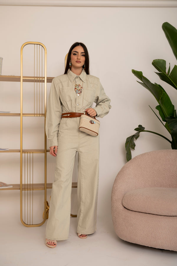 Tuta in denim beige