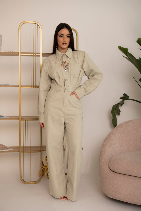 Tuta in denim beige