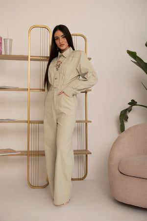 Tuta in denim beige