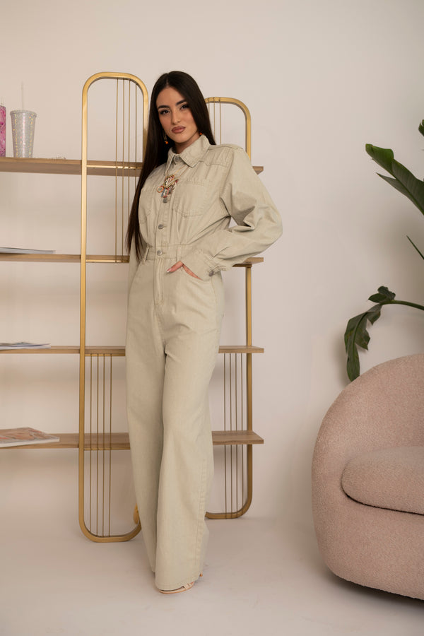 Tuta in denim beige