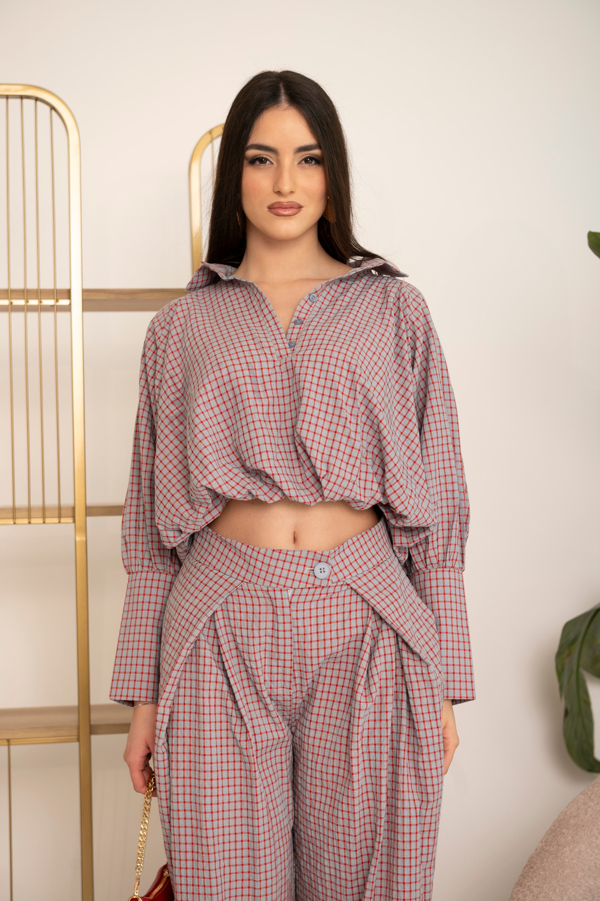 Camicia effetto palloncino  a quadri