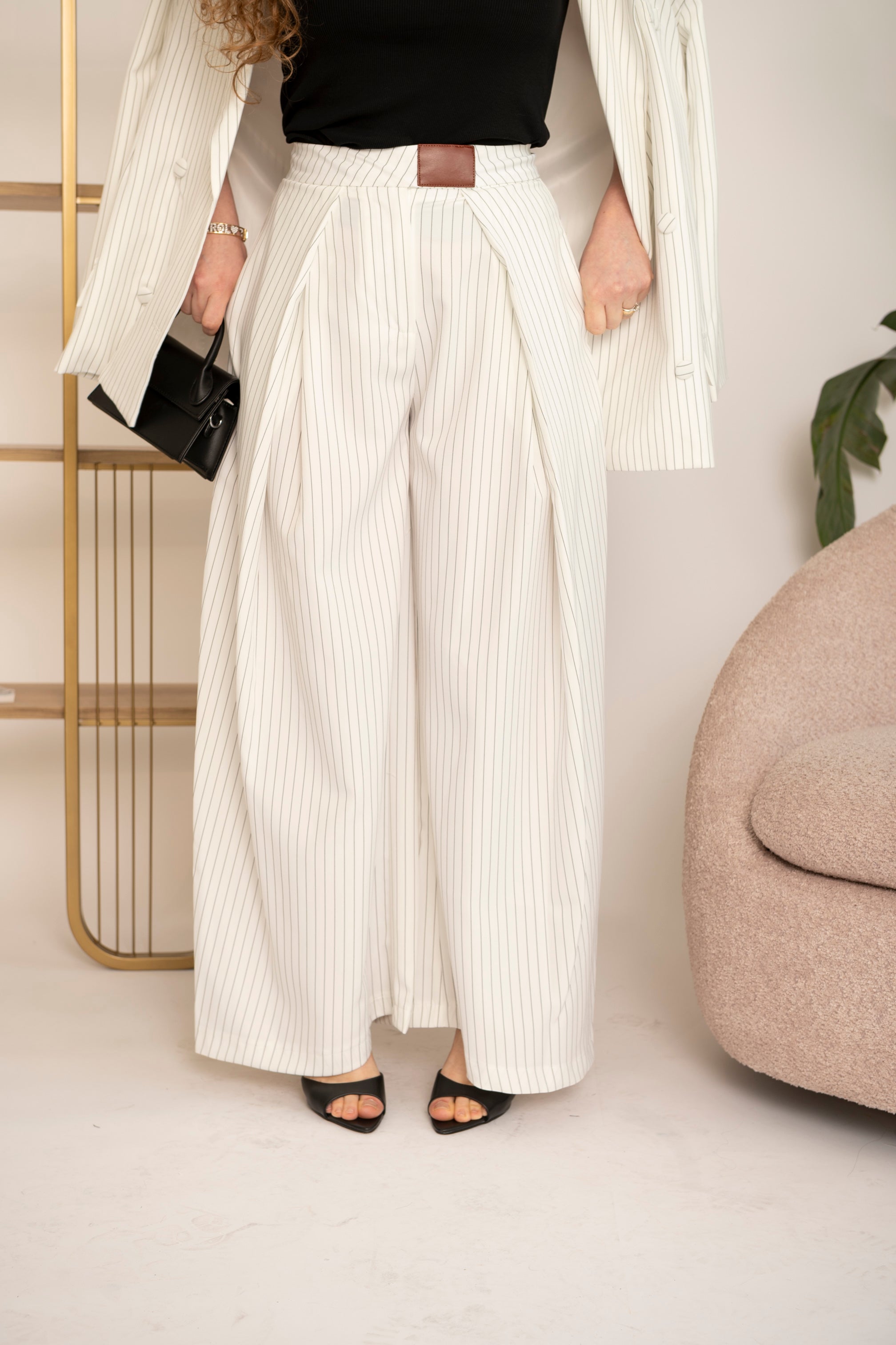 Pantalone palazzo gessato white