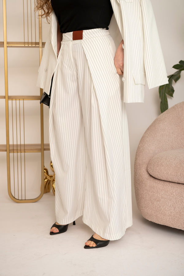 Pantalone palazzo gessato white