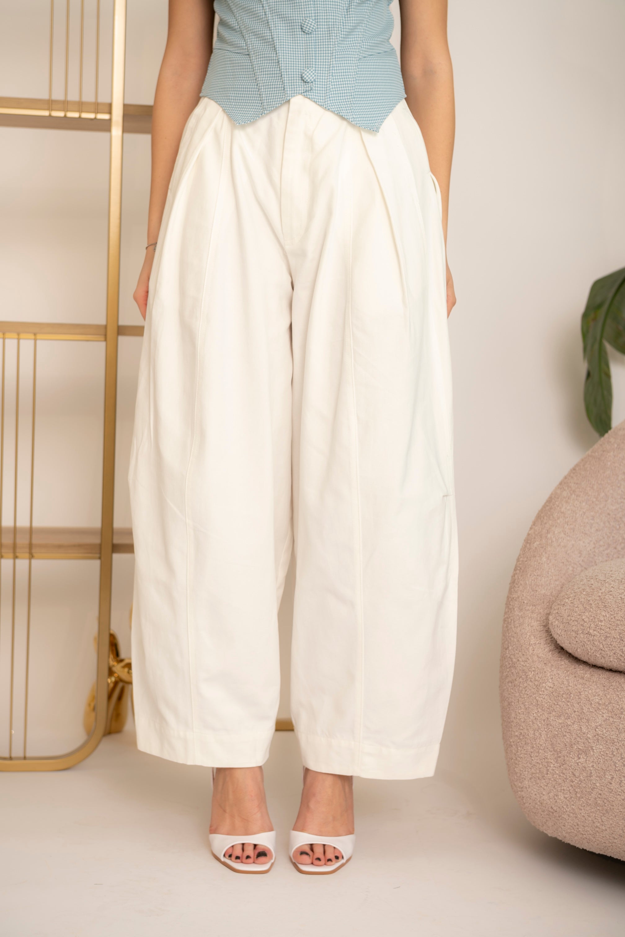 Pantalone ballon con pence white