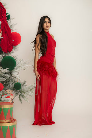 Abito Lumina piume red