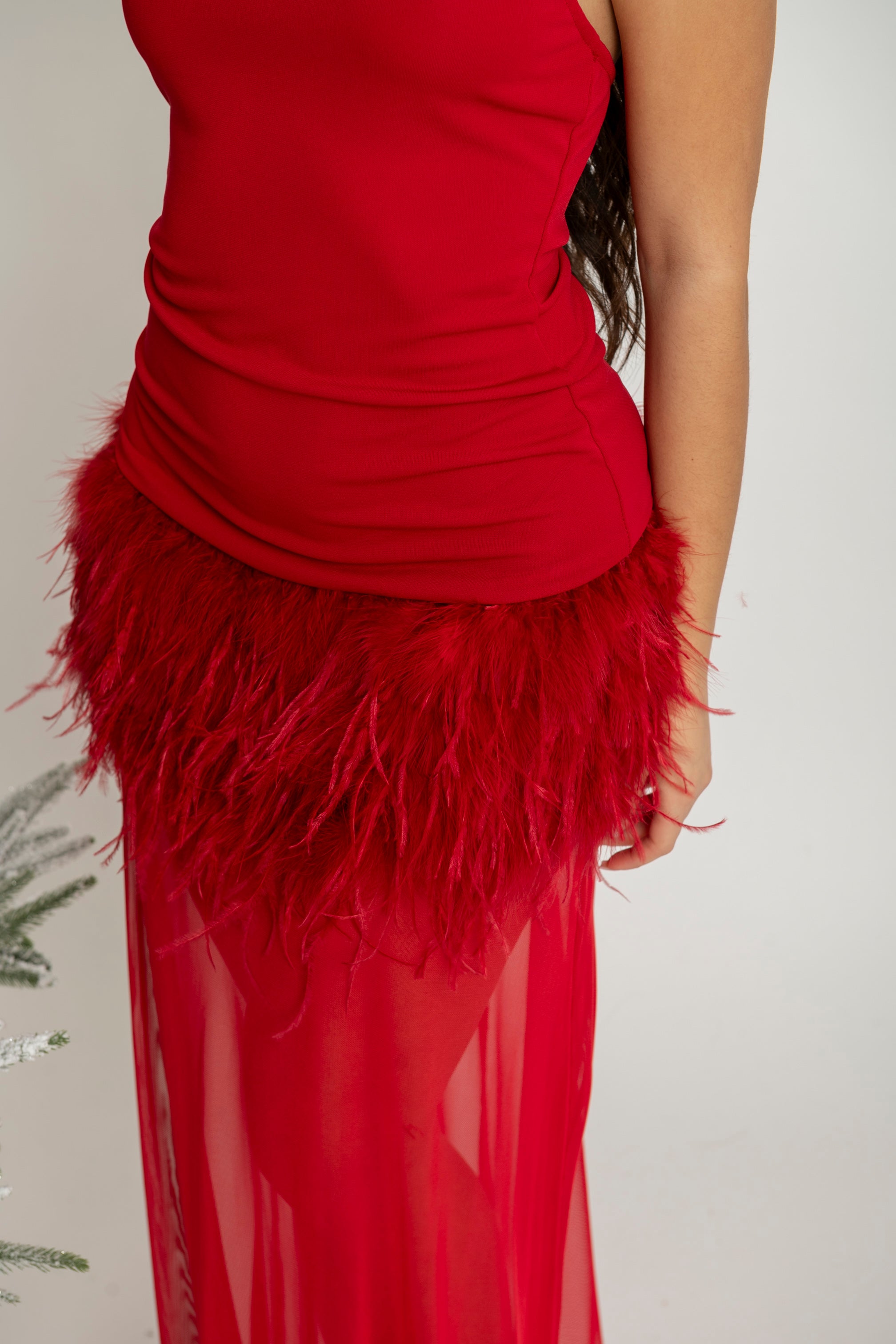 Abito Lumina piume red