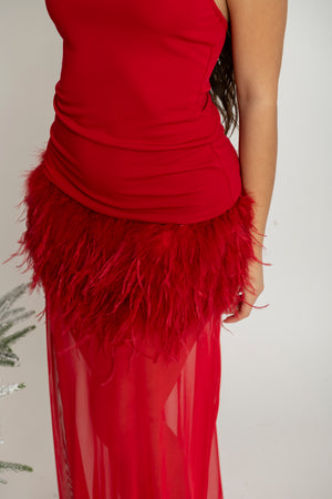 Abito Lumina piume red