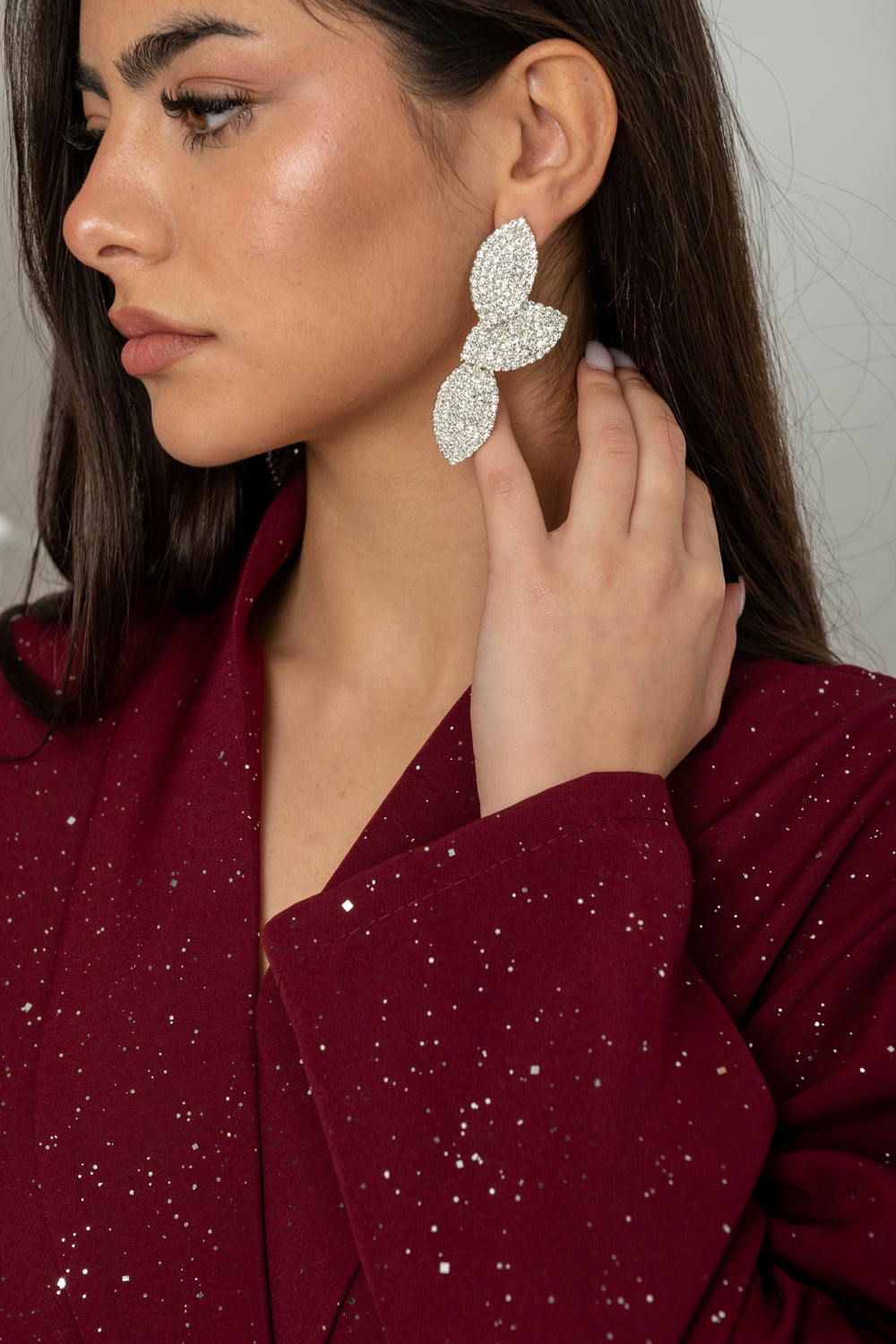 Orecchino foglia strass
