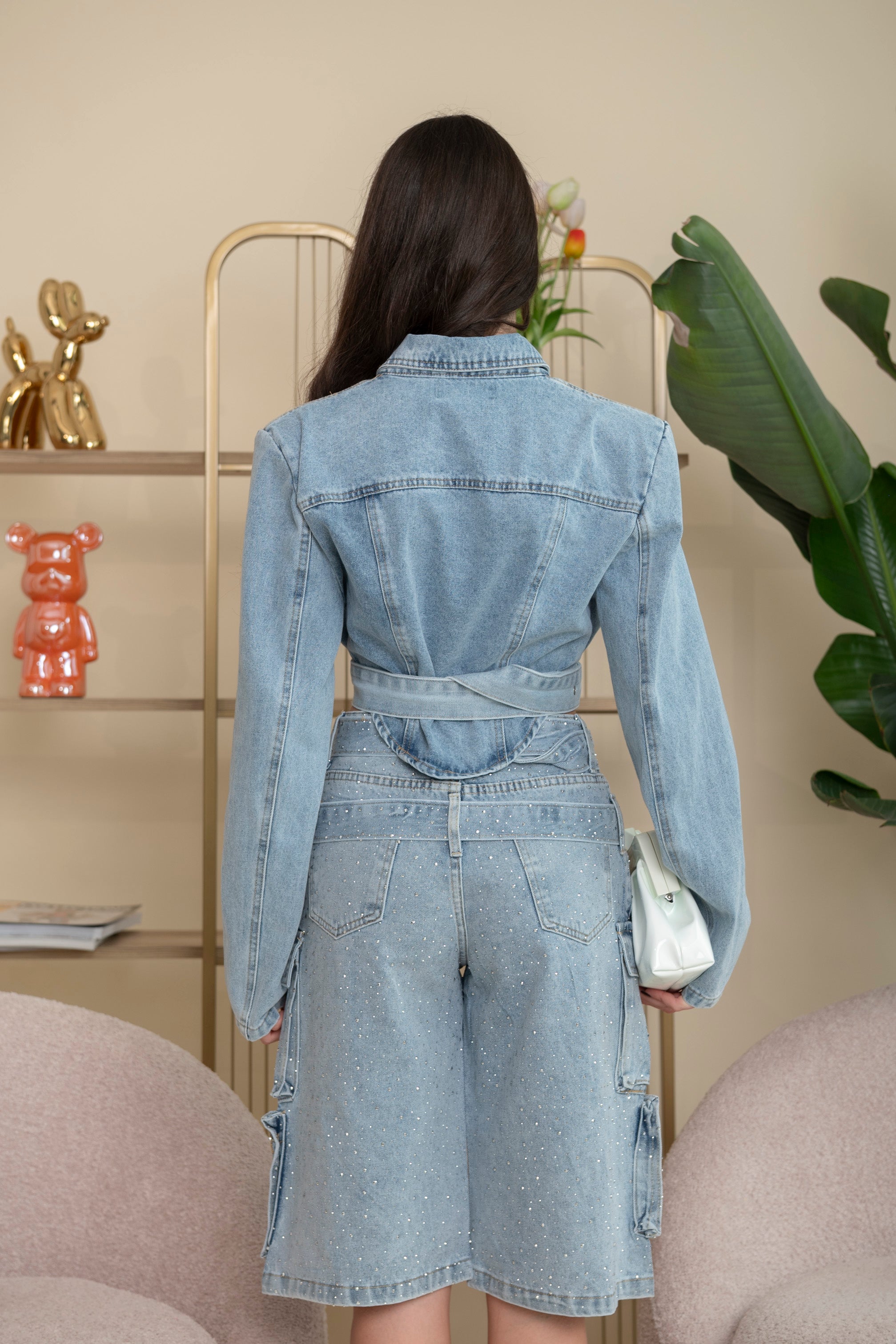 Giubbino denim con cintura