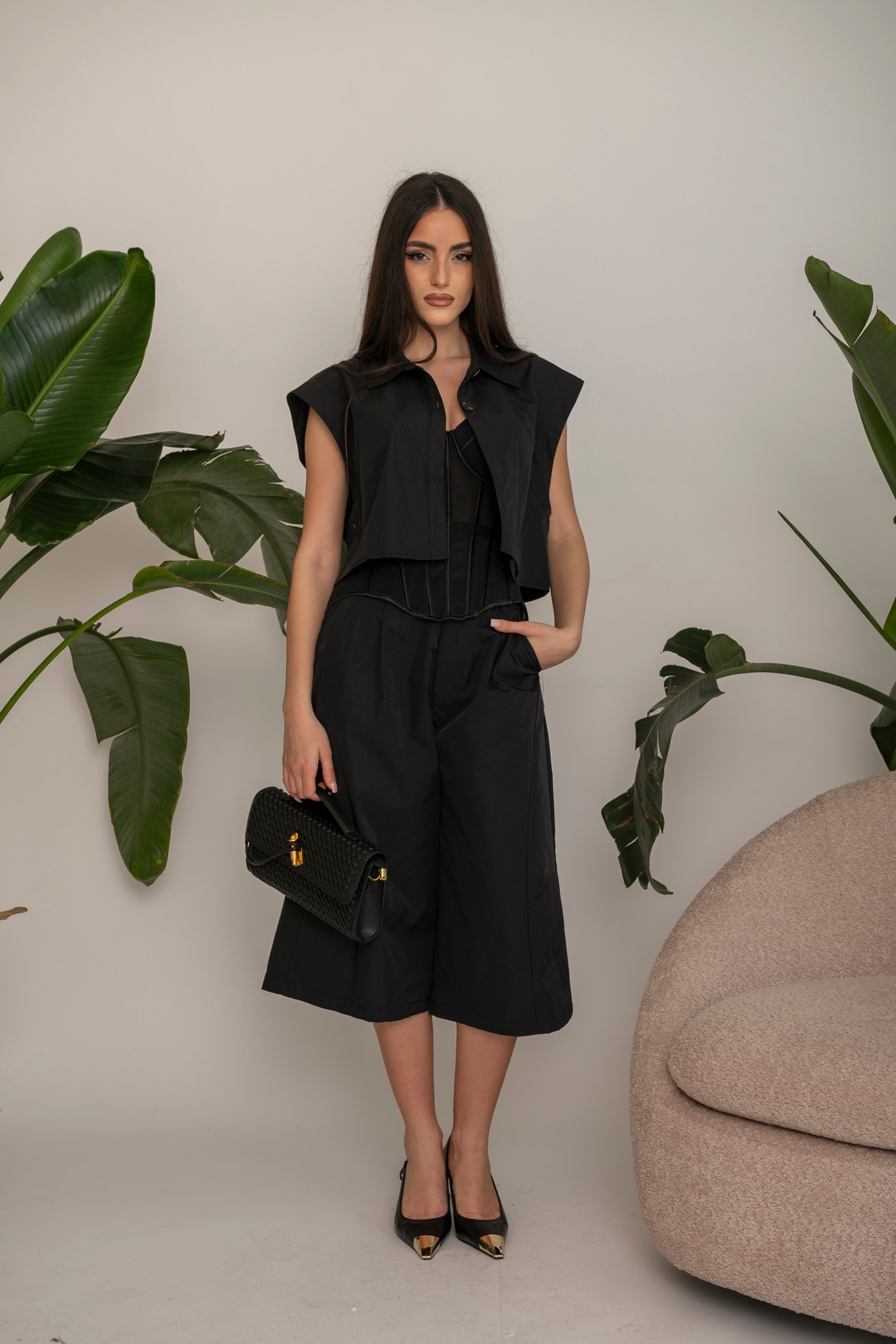 Cordset con gilet e bermuda