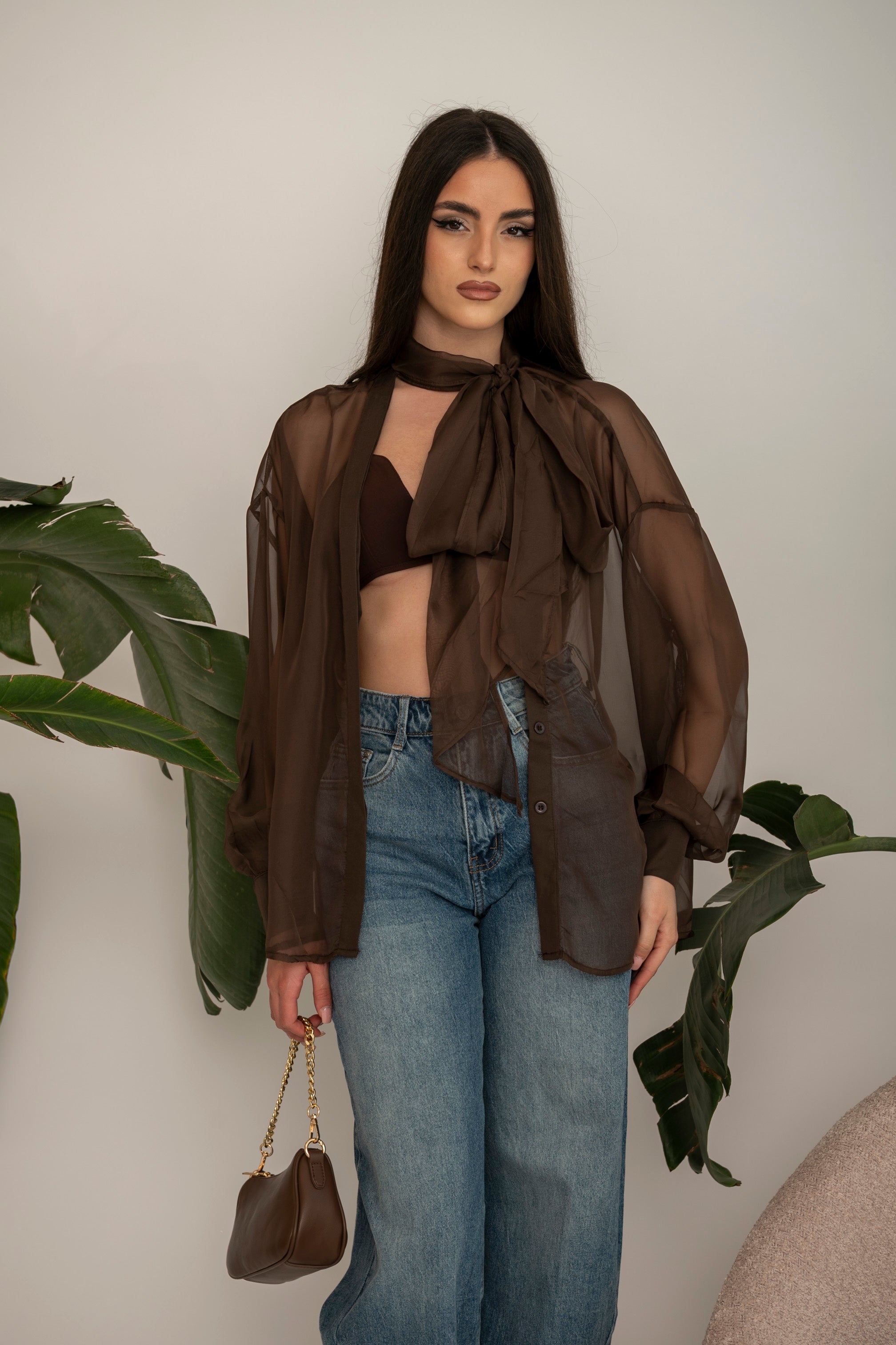 Camicia velata con triangolo brown