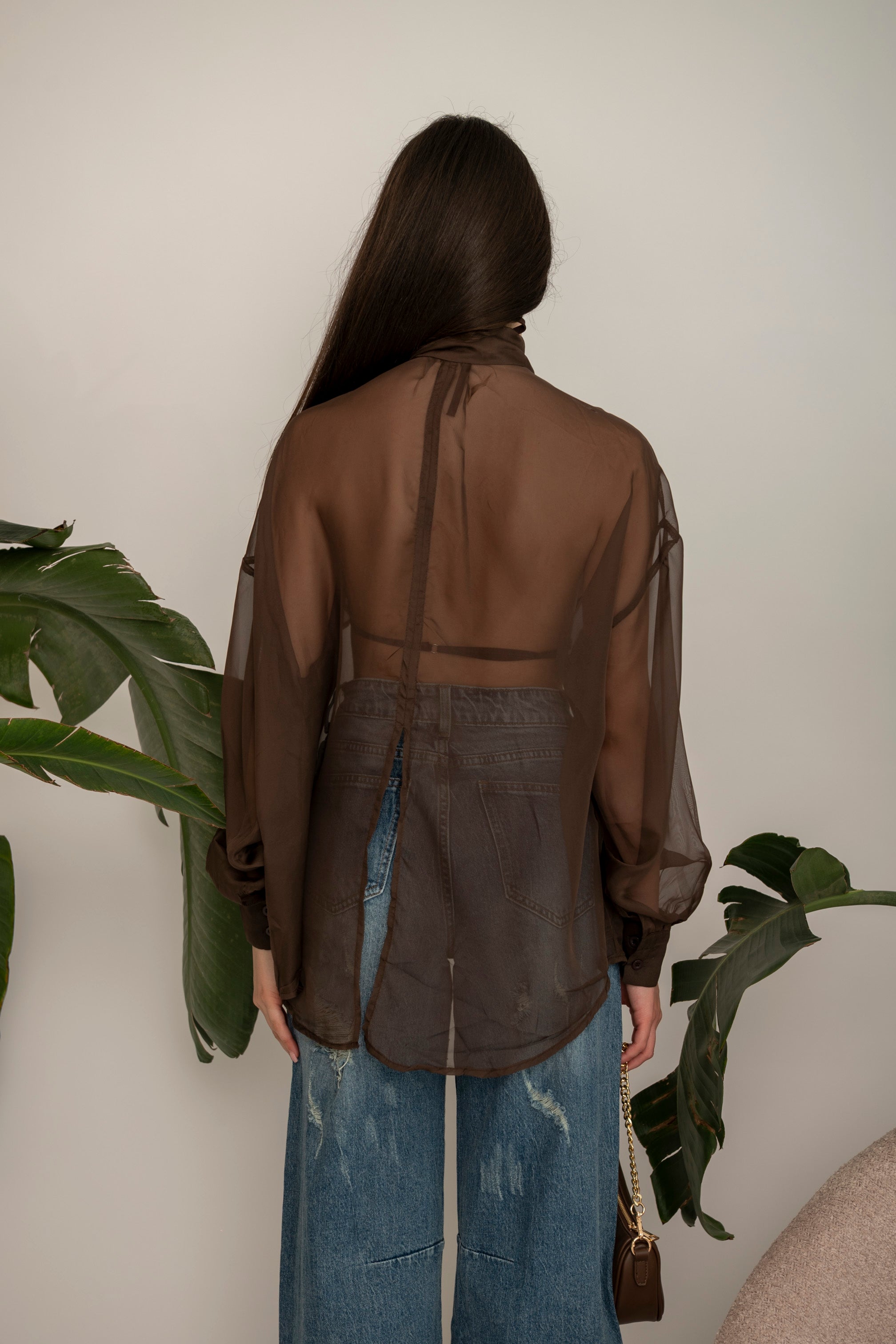 Camicia velata con triangolo brown