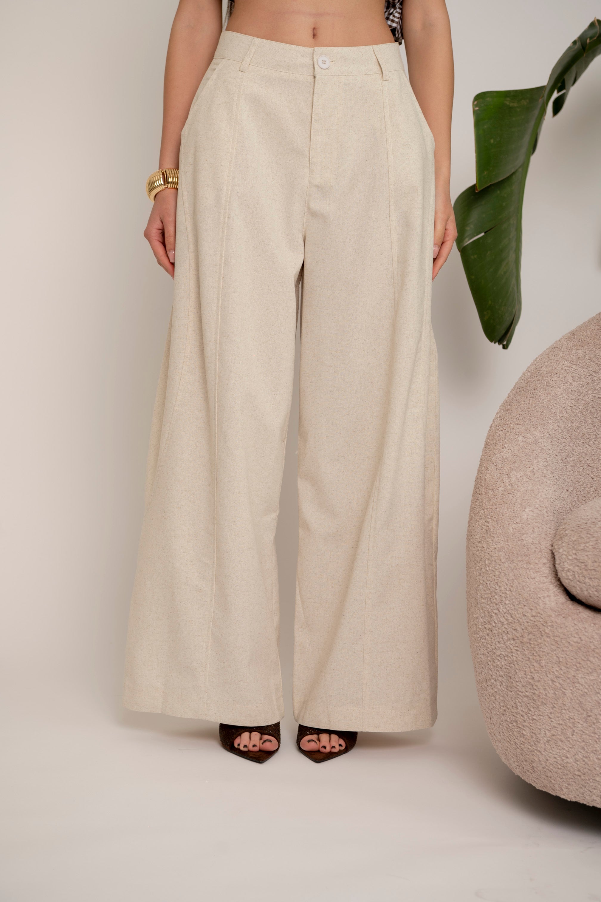 Pantalone in lino beige