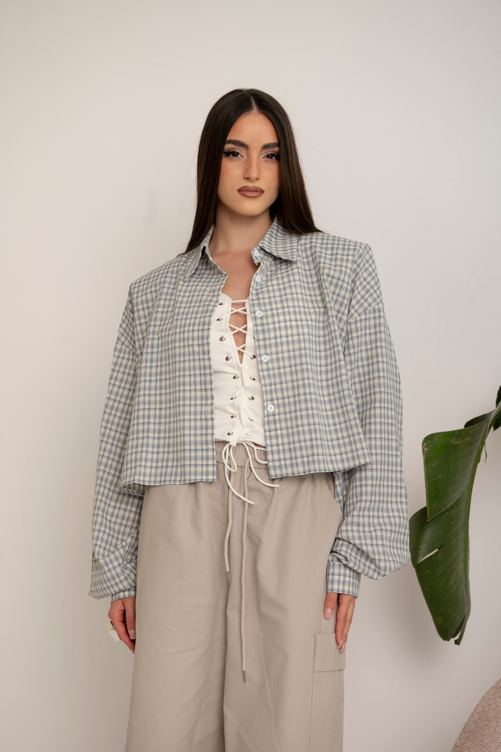 Camicia crop a quadri