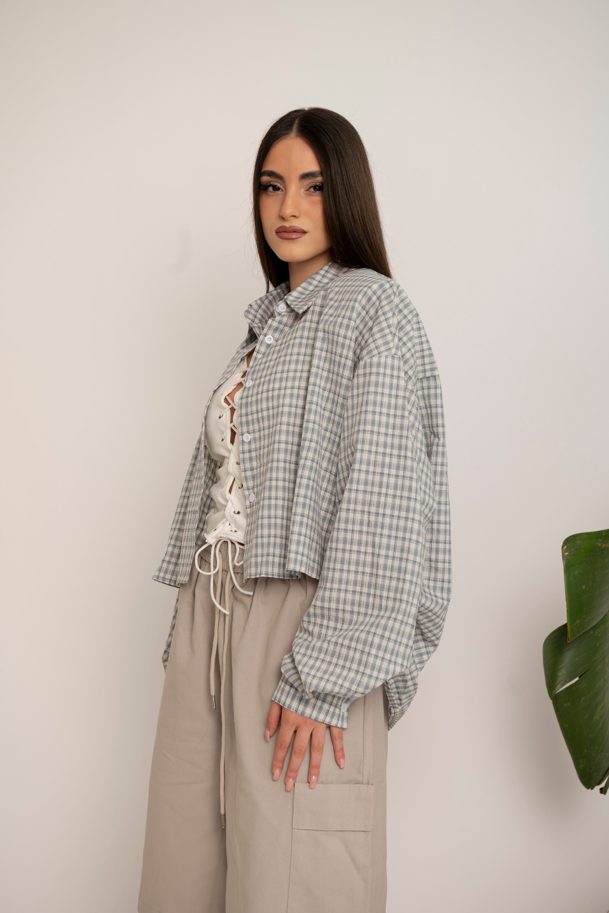 Camicia crop a quadri
