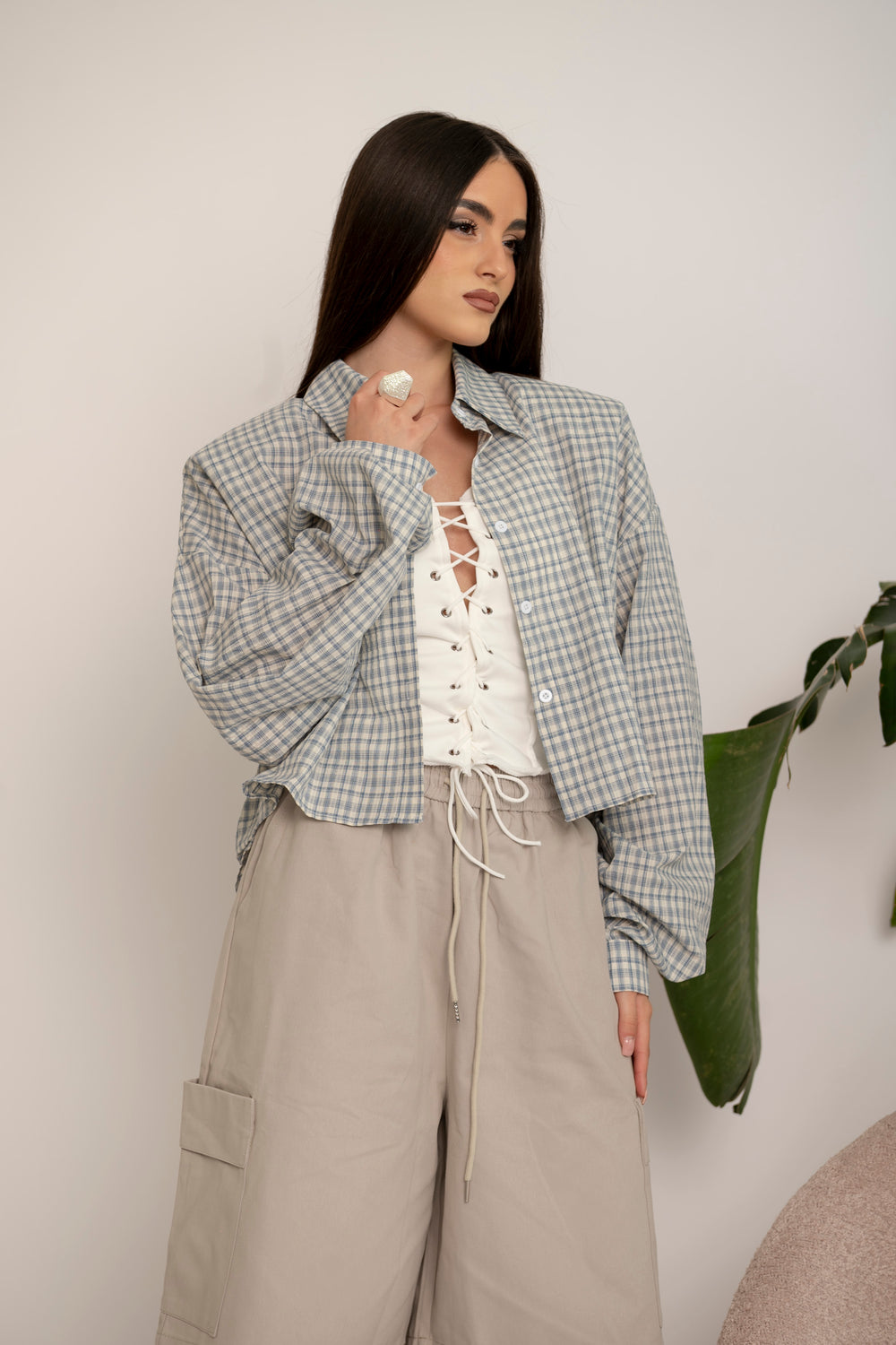 Camicia crop a quadri