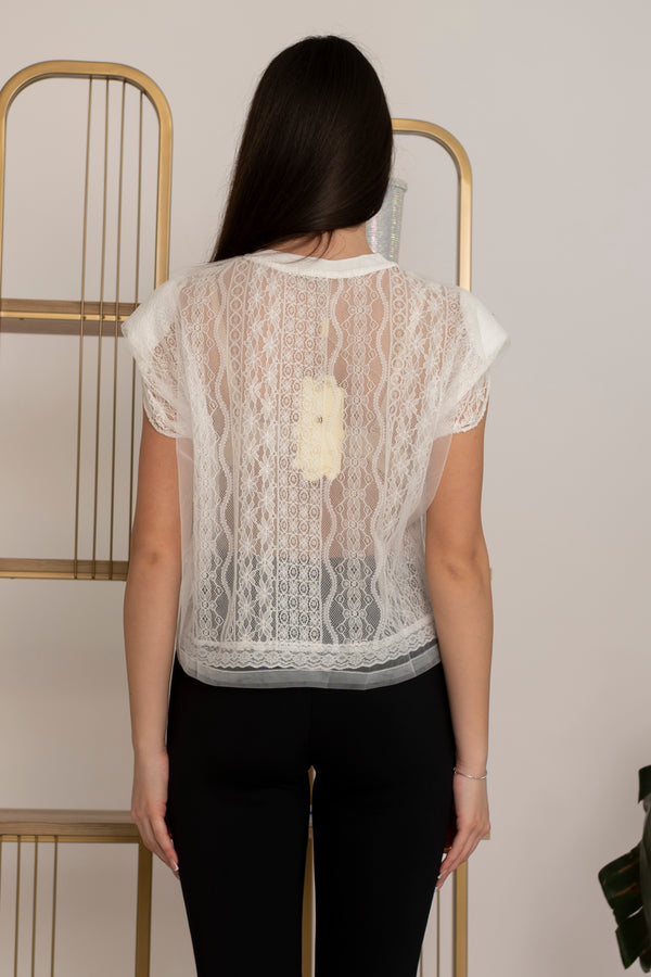 T-shirt in pizzo velata