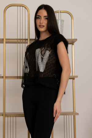 T-shirt in pizzo velata