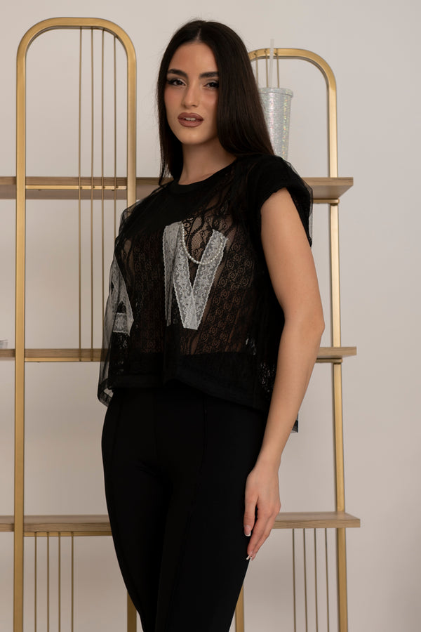 T-shirt in pizzo velata