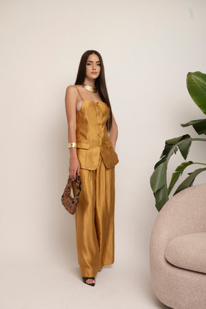 Cordest satin gilet e pantalone