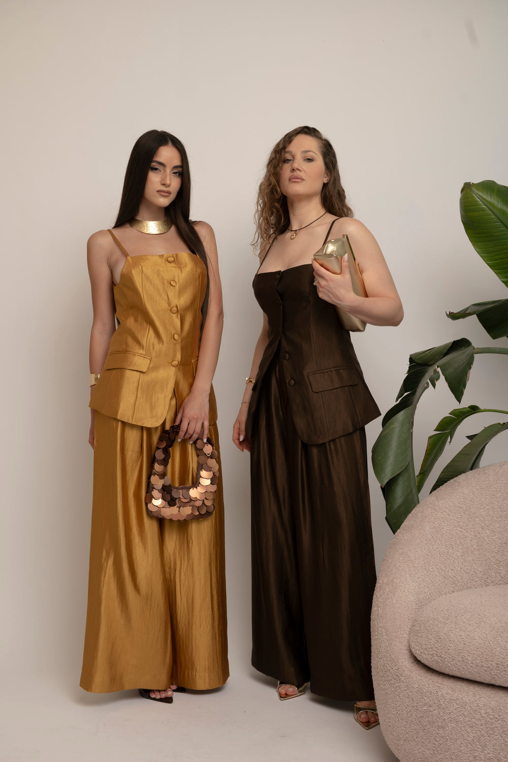 Cordest satin gilet e pantalone